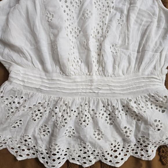 Cynthia Rowley Womens Cottagecore Boho Tie -strap Peplum White Eyelet Tank Top L - Picture 2 of 11